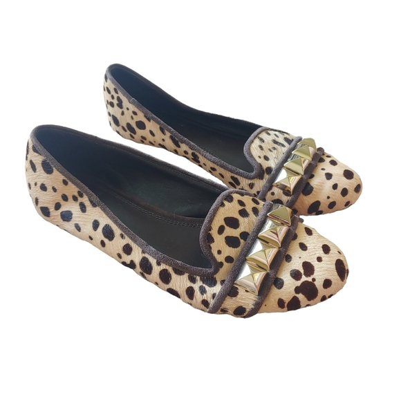 Tory Burch Studded Asher Loafer Animal Print Cheetah Pony Hair Flats Size 9 - Picture 2 of 6